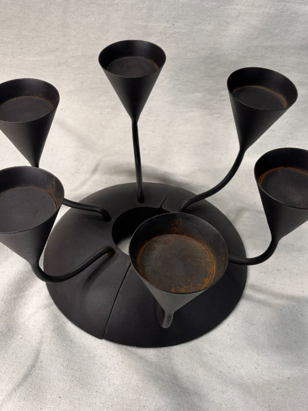 Retired ~ Pottery Barn Umbrella Centerpiece Brutalist Candle Holder Candelabra